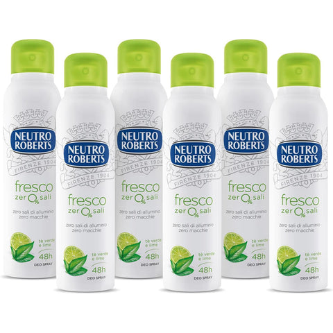 Neutro Roberts Fresco Verde Deodorant Spray, mit grünem Tee und Limette, null Aluminiumsalze, null Flecken 6x 150 ml inkl. Italian Gourmet Polpa 400g Original italienisch