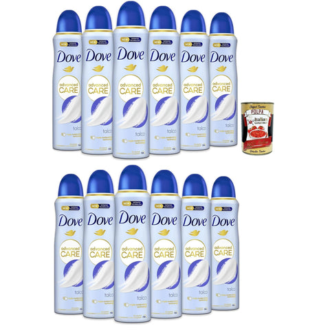 Dove Deodorante Spray Advanced Care Talco, deo Mit feuchtigkeitsspendenden und empfindlichen Formel, ohne Alkohol, 72 Stunden 12x 150 ml inkl. Italian Gourmet polpa 400g Original italienisch