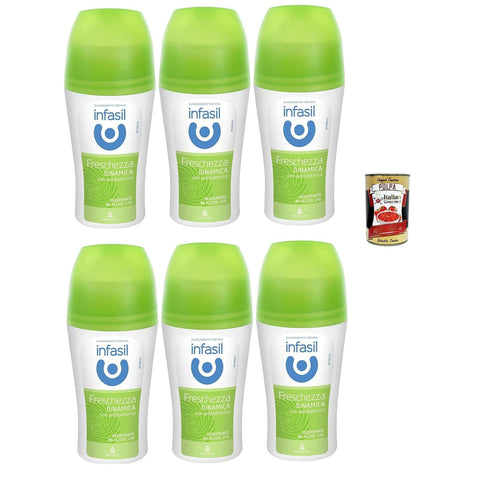 Infasil Deodorant Roll - On Dynamische Frische, ohne Alkohol, wirksam bis zu 24 Stunden, Deo Roll - On 6x 50 ml inkl. Italian Gourmet polpa 400g Original italienisch