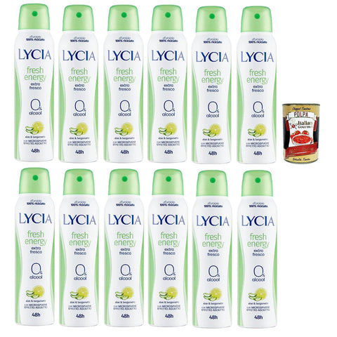 Lycia Deodorant Fresh energy, Mit Aloe und Bergamotto 48H Frisches deo mit Aloe Vera Spray 12x150 ml inkl. Italian Gourmet polpa 400g Original italienisch