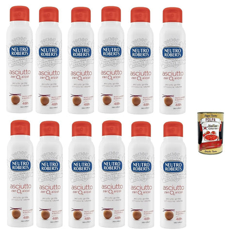 Neutro Roberts Asciutto, Sandelholz und Patchouli Deodorant Spray, Zero Alkohol, keine Flecken, Deodorant für Damen und Herren, dermatologisch getestet,, 48h 12x 150 ml inkl. Italian Gourmet polpa 400g Original italienisch