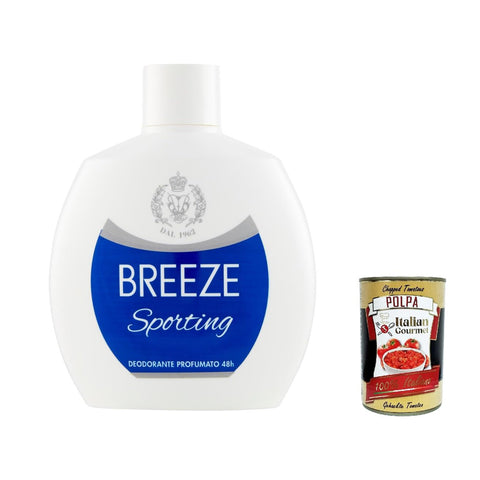 Breeze Sporting Deodorante Squeeze, Sporting Deodorant Squeeze, ohne Gas und ohne Aluminiumsalze 100 ML 3x Original italienisch inkl. Italian Gourmet Polpa 400g