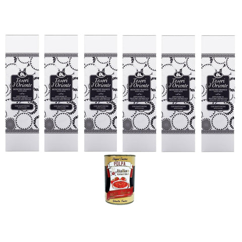 Tesori d'Oriente Diffusore di profumo aromatico Muschio bianco Aromatischer Parfümdiffusor Weißer Moschus 6x 200ml inkl. Italian Gourmet polpa 400g Original italienisch