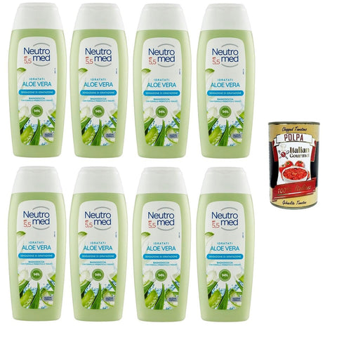 Neutromed pH 5,5 Idratati Aloe Vera Bagnodoccia, pH 5,5 Hydrated Aloe Vera Body Wash, 8x400 ml Original italienisch inkl. Italian Gourmet Polpa 400g