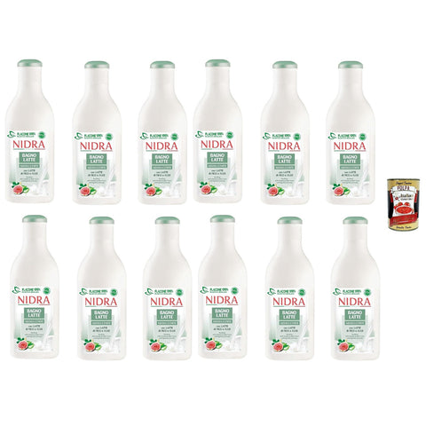 Nidra Bagnolatte Addolcente Duschgel Hilft, die Haut mit Feuchtigkeit zu versorgen und zu reinigen mit Feigenmilch und Aloe-Extrakt 12x 750ml Original italienisch inkl. Italian Gourmet Polpa 400g
