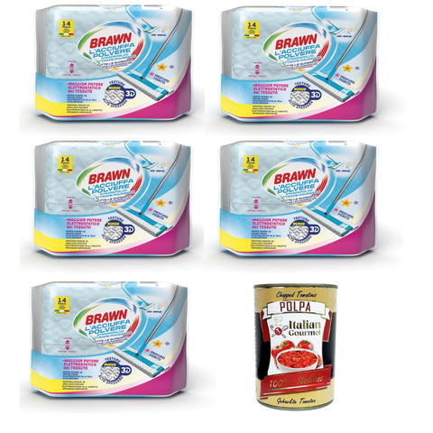Swiffer Brawn Acciuffapolvere Staubfangtücher - ideal für alle Oberflächen - Brawn - Blumenduft - mit Neemöl, Lavendelöl und Geranie 5 Packungen mit 14 Einheiten Original italienisch inkl. Italian Gourmet Polpa 400g