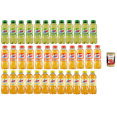 Ferrero Estathe Eistee Testpaket, The' Verde, limone e pesca, Tee erfrischend PET mit Tee Aufguss in natürlichem Mineralwasser, green iced tea 36x 400ml inkl. Italian Gourmet polpa 400g Original italienisch