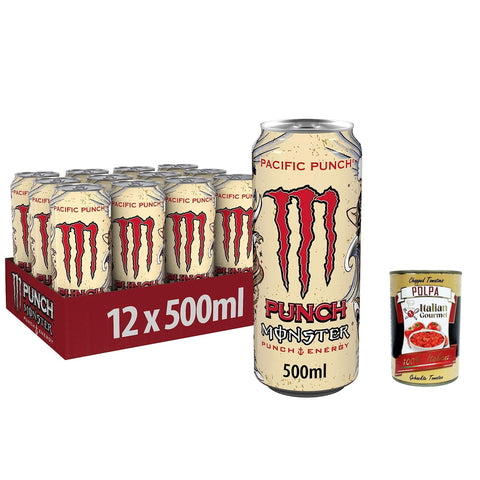 Monster Energy Pacific Punsch - koffeinhaltiger Energy Drink mit erfrischendem Punsch - Geschmack aus Himbeere, Guave und Kirsche 48x 500ml inkl. Italian Gourmet polpa 400g Original italienisch