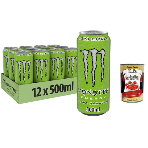 Monster Energy Ultra Paradise - koffeinhaltiger Energy Drink mit Kombination aus Apfel, Kiwi und Gurke - ohne Zucker und ohne Kalorien 48x 500ml inkl. Italian Gourmet polpa 400g Original italienisch