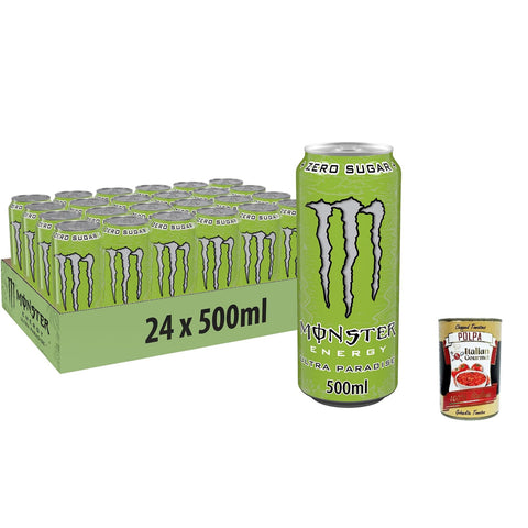 Monster Energy Ultra Paradise - koffeinhaltiger Energy Drink mit Kombination aus Apfel, Kiwi und Gurke - ohne Zucker und ohne Kalorien - in Dosen ( ) 24 x 500 ml inkl. Italian Gourmet polpa 400g Original italienisch