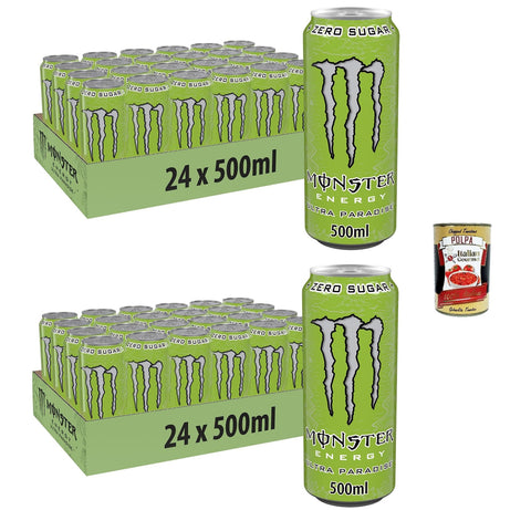 Monster Energy Ultra Paradise - koffeinhaltiger Energy Drink mit Kombination aus Apfel, Kiwi und Gurke - ohne Zucker und ohne Kalorien - in Dosen ( ) 48 x 500 ml inkl. Italian Gourmet polpa 400g Original italienisch