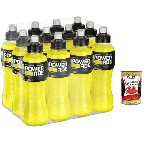 Powerade Citrus Sport Drink, kalorienarmes Sportgetränk mit Citrus -Geschmack, mit Elektrolyten, Sport Drink in stylischen Flaschen (12 x 500 ml) Original italienisch inkl. Italian Gourmet Polpa 400g