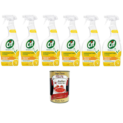 Cif Küchenentfetter Universalentfetter mit ätherischem Zitronenöl, 650 ml, für Induktionskochfelder, Herde und Fliesen in Ihrer Küche, 100% 6x650ml Original italienisch inkl. Italian Gourmet Polpa 400g