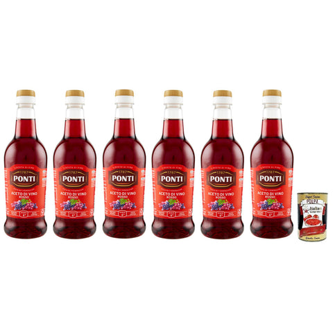 Ponti Aceto di Vino Rosso Rotweinessig Essig Säure 6% PET 6x 500ml inkl. Italian Gourmet Polpa di Pomodoro 400g Dose Original italienisch