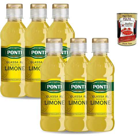 Ponti Gastronomische Ponti, Gastronomische Glasur mit Zitronensaft, cremig und erfrischend, ideal zum Aroma - Fleisch -, Fisch - und Obstsalatgerichten, 100% in Italien 6x 220g inkl. Italian Gourmet polpa 400g Original italienisch