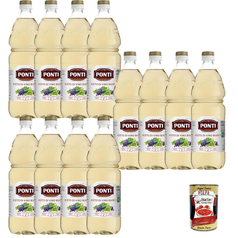 Ponti Klassischer Weißweinessig, hergestellt aus ausgewählten Weinen 12x1l Original italienisch Feinkost