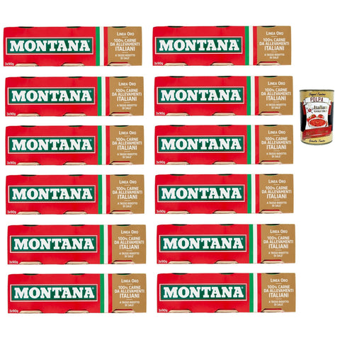 Montana linea oro Rindfleisch in Aspik dosen 3x 90g 100% Italienisch Fleisch, Aspikfleisch 12x Original italienisch inkl. Italian Gourmet Polpa 400g