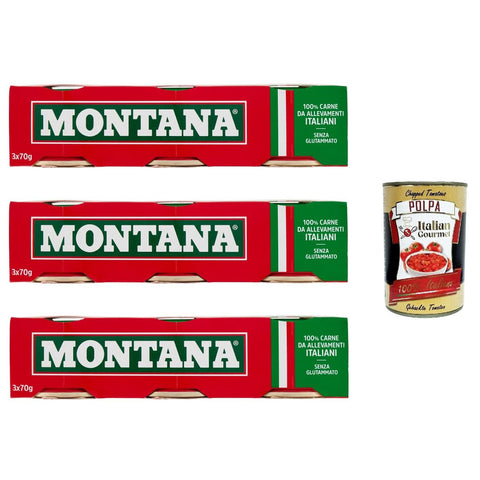 Montana carne classica Rindfleisch in Aspik dose 100% Fleisch 3x70g inkl. Italian Gourmet polpa 400g Original italienisch