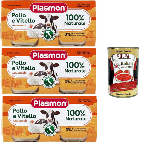 Plasmon Carne Pollo Vitello e cereale 3x ( ) Mit italienischem Fleisch, 100% natürlich, ohne Stärken und Räume hinzugefügt 2x80g inkl. Italian Gourmet polpa 400g Original italienisch