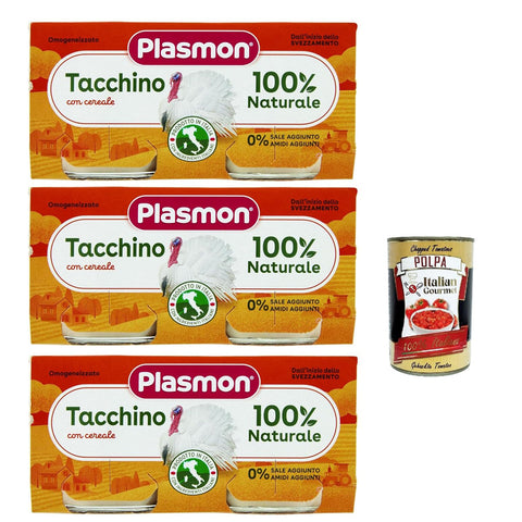 Plasmon Carne Tacchino e cereale 3x ( ) Mit italienischem Fleisch, 100% natürlich, ohne Stärken und Räume hinzugefügt 2x80g inkl. Italian Gourmet polpa 400g Original italienisch