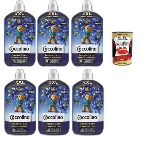 Coccolino Intense Care XXL Ammorbidente Concentrato Wilde Campanula und Bergamotte, Konzentrierter Weichspüler, 76 Wäschen 6x 1750ml inkl. Italian Gourmet polpa 400g Original italienisch