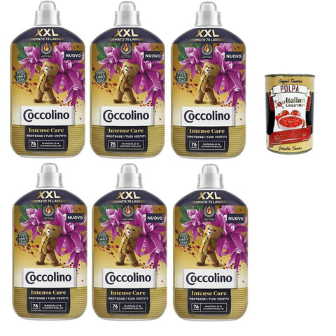 Coccolino XXL Ammorbidente Concentrato Sandalo e Caprifoglio, Konzentrierter Weichspüler, 76 Wäschen 6x 1750ml inkl. Italian Gourmet polpa 400g Original italienisch