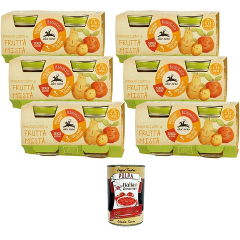 Alce Nero Omogeneizzato di Frutta mista -Mischfruchtpüree - 2 x 80 g 6x Original italienisch inkl. Italian Gourmet Polpa 400g