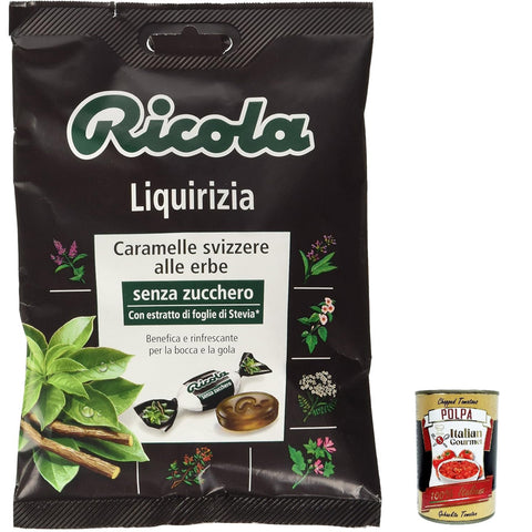 Ricola Liquirizia bonbon Lakritze mit Anis erfrischend ohne zucker, riginal Schweizer Kräuter - Bonbons mit 13 Schweizer Alpenkräuter 24x 70g inkl. Italian Gourmet polpa 400g Original italienisch