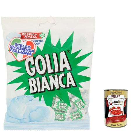 Golia Bianca Caramelle Dure Algusto Menta e Liquirizia, Harte Süßigkeiten für Minzgeschmack und Süßholz 180g 3x Original italienisch inkl. Italian Gourmet Polpa 400g