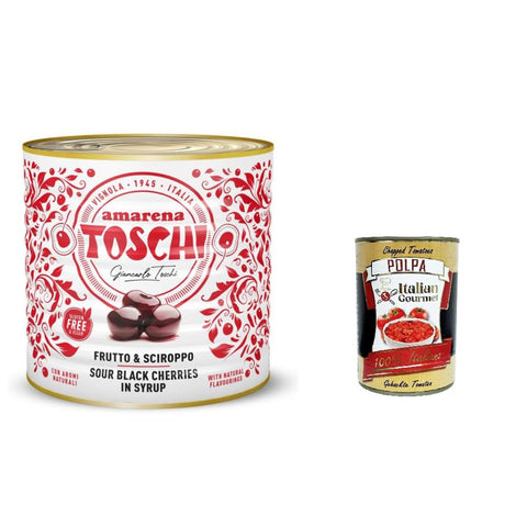 Toschi Amarena kandierte Bonbons in Sirup (50% Frucht und 50% Sirup) zum Dekorieren von Eis und Desserts 2 75kg inkl. Italian Gourmet polpa 400g Original italienisch