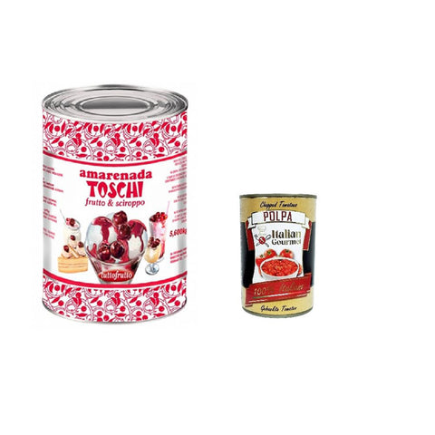 Toschi Amarena kandierte Bonbons in Sirup (50% Frucht und 50% Sirup) zum Dekorieren von Eis und Desserts 3 2kg inkl. Italian Gourmet polpa 400g Original italienisch