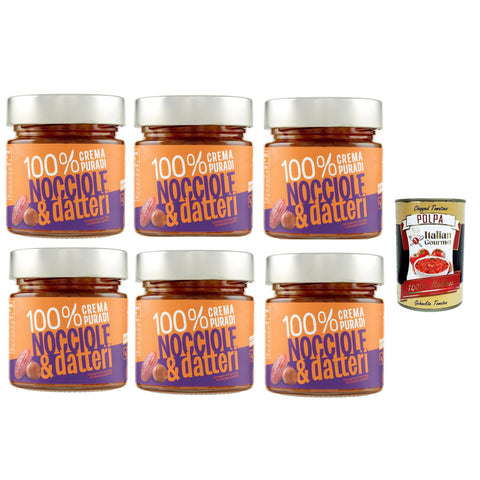 Eurocompany Crema Spalmabile 100% Crema Pura Di Nocciole & datteri, Brotaufstrich creme 100% Haselnüsse und Daten, Nur zwei Zutat, 6x 175g Original italienisch inkl. Italian Gourmet Polpa 400g