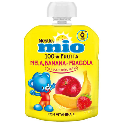 Nestlé MIO Snack 100 % Frucht Banane, Apfel und Erdbeere zum Auspressen, Beutel 8x 90 ml inkl. Italian Gourmet polpa 400g Original italienisch