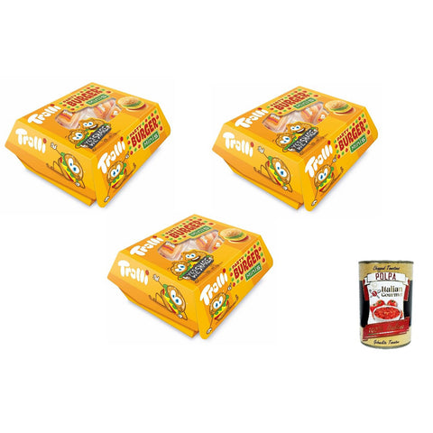 Italian Gourmet 3xTrolli Miniburger, Gummibonbons in Hamburgerform, Fruchtgeschmack, Einzelverpackung 150 Gr inkl. Italian Gourmet polpa 400g Original italienisch