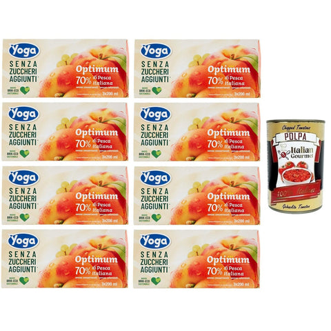 Yoga Succhi di Frutta Optimum Pesca, Pfirsich Fruchtsäfte, Ohne Zuckerzusatz, Alkoholfreies Erfrischungsgetränk 8x 3x200ml inkl. Italian Gourmet Polpa di Pomodoro 400g Dose Original italienisch