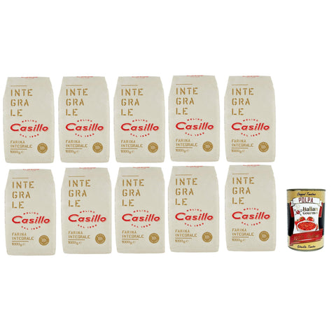 Casillo Molino Casillo, farina integrale Vollkornmehl Mehl zartes Vollkorn wholemeal flour 10x 1 kg inkl. Italian Gourmet polpa 400g Original italienisch