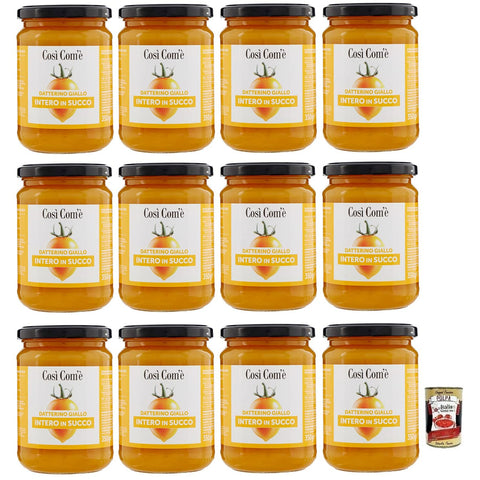 Cosi com'è Così Com'è Datterino Giallo Intero in Succo,Ganze Gelbe Datterino-Tomate im Saft,Italienische Tomaten,350g Glas 12x Original italienisch inkl. Italian Gourmet Polpa di Pomodoro 400g Dose
