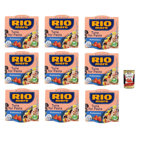 Rio Mare Condimento per Pasta Puttanesca con Tonno, Thunfisch in Olivenöl mit Schwarze Oliven und Kapern 12x 160g inkl. Italian Gourmet polpa 400g Original italienisch