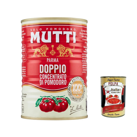 Mutti Doppio Concentrato di Pomodoro, Doppeltes Tomatenkonzentrat, 100% Tomate 24x 440g inkl. Italian Gourmet Polpa di Pomodoro 400g Dose Original italienisch