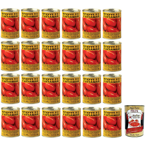 Pomilia Pomodori Pelati,Geschälte Tomaten,100% italienische Tomaten,400g Dose 24x Original italienisch inkl. Italian Gourmet Polpa di Pomodoro 400g Dose