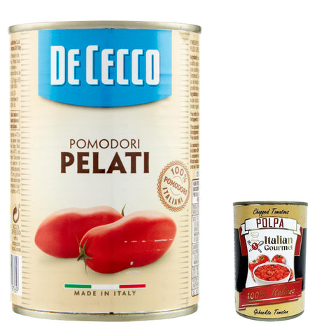De Cecco Pomodori Pelati geschälte Tomaten 100% italienische Tomaten 400 g Tomatensauce 48x Original italienisch inkl. Italian Gourmet Polpa 400g