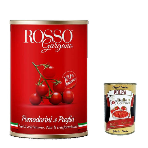 Rosso Gargano Pomodorini di Puglia, Kirschtomaten Tomaten sauce 100% Italienisch 400g in dose 48x Original italienisch inkl. Italian Gourmet Polpa 400g