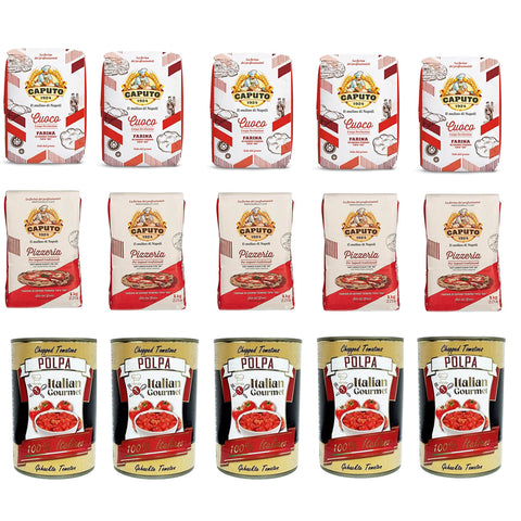 Caputo Testpaket 5x Caputo Pizzeria 1kg 5x Cuoco 1kg und Polpa di pomodoro Fein gehacktes Tomatenmark 5x 400g Original italienisch
