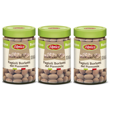 D'amico Fagioli Borlotti del Piemonte Bio Bio Borlotti Bohnen aus dem Piemont Gekochte Bohnen erkunft Italien 3x310g Original italienisch Feinkost