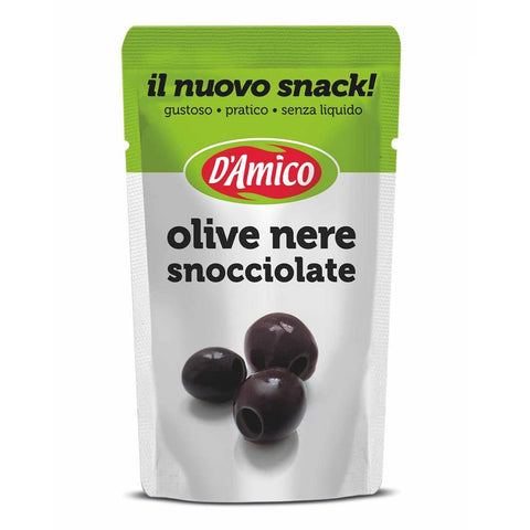D'amico Il Nuovo Snack Olive Nere Snocciolate Entsteinte Schwarze Oliven Ohne Flüssigkeit 75g Original italienisch