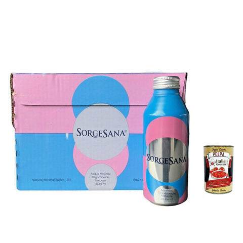 Sorgesana ICON Sorgesana - ICON Acqua Naturale Naturalwasser Wiederverwendbares Aluminiumflaschenformat | Natürliches Brausemittel | 24 x 473 2 ml inkl. Italian Gourmet polpa 400g Original italienisch