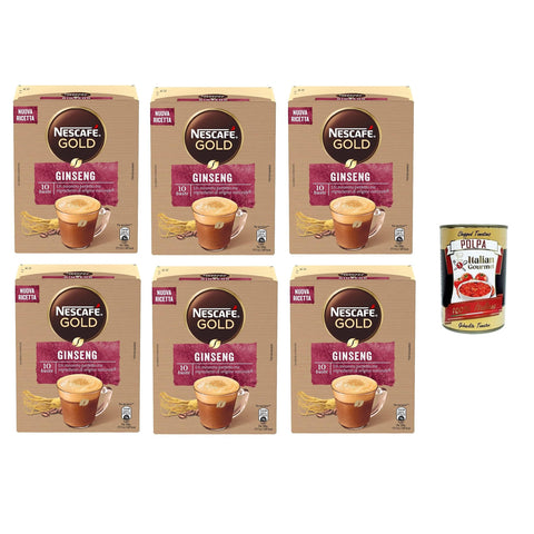 Nescafe NESCAFÉ GOLD Ginseng Pulvermischung für Getränke mit Milch, Kaffee und Ginseng,6x 10 Beutel à 7g (70 g) Original italienisch inkl. Italian Gourmet Polpa di Pomodoro 400g Dose