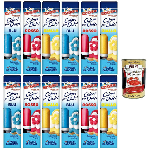Testpaket Paneangeli Farben für Kuchen gelb, rot, blau Eine praktische Tube zum Einfärben von Zuckerpaste, Marzipan, Glasuren und Cremes für Dekorationen und Verkleidungen. inkl. Italian Gourmet polpa 400g Original italienisch