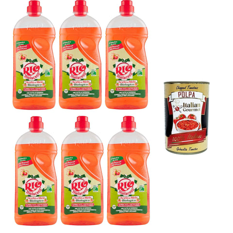 Rio casa mia Rio Melaceto Flüssigwaschmittel für Geschirr und Besteck, 6x1 Liter - mit Bio - Apfelessig - entfettet gründlich und beseitigt schlechte Gerüche inkl. Italian Gourmet polpa 400g Original italienisch