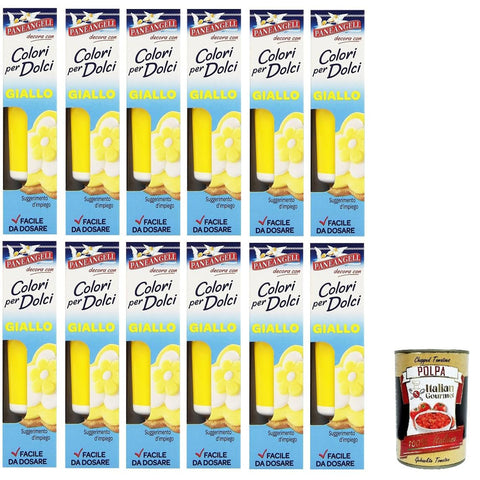 Paneangeli Farben für Süßigkeiten gelb Eine praktische Tube zum Gelbfärben von Zuckerpaste, Marzipan, Glasuren und Cremes für Dekorationen und Verkleidungen 12x inkl. Italian Gourmet polpa 400g Original italienisch
